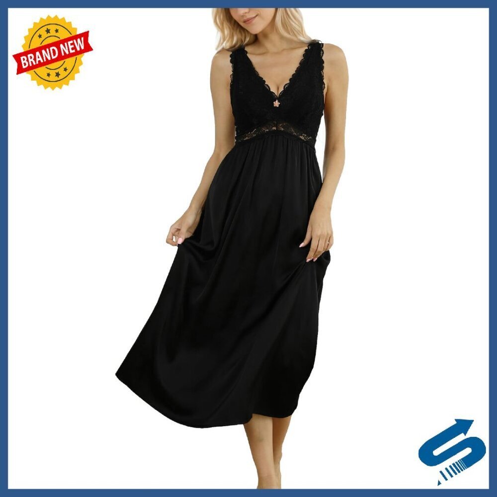 Silky Lace Nightgown Supportive Chemise Elegant Sleepwear